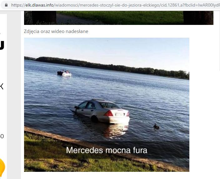 Mercedes sam jedzie i stacza się do jeziora